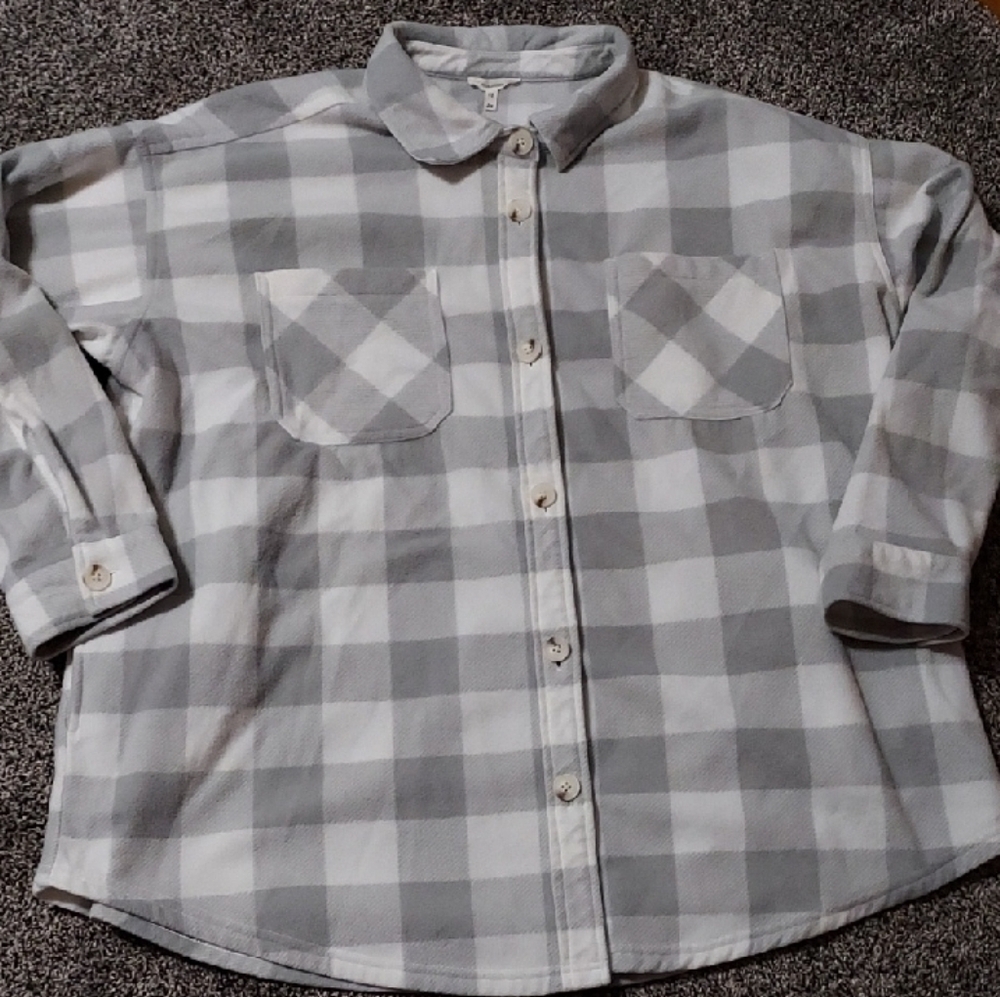 Maurices Light Gray Checkered Plus Size Shacket